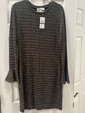 Michael Kors Black and Gold Long Sleeve Dress - Size Large